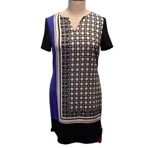 Ivanka Trump Black Blue White Stripe Shift Dress Size 8